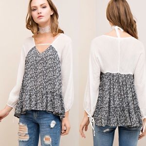 Lack and White Floral Blouse